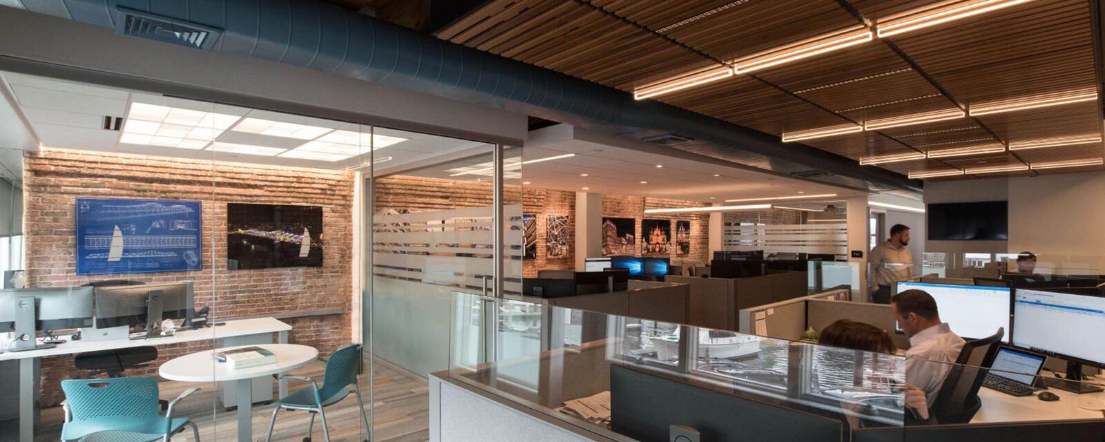 A photo of an open workspace at BLS's office