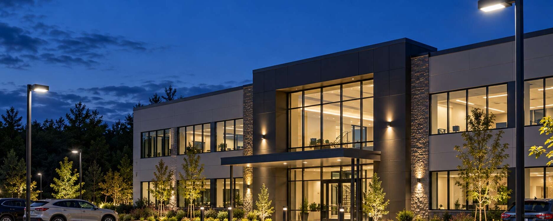 Blue hour commercial LED lighting upgrade